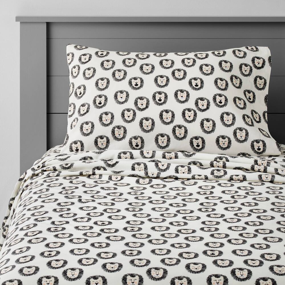Lion Faces 100% Cotton Twin Sheet Set Black & White, Whimsical  - Pillowfort